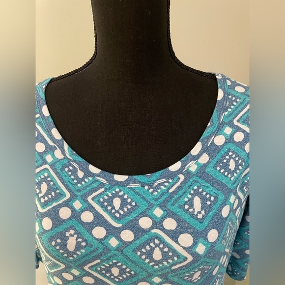 Lularoe Julia Teal Blue White Short Sleeve Casual Midi Dress Size XL - Picture 3 of 10